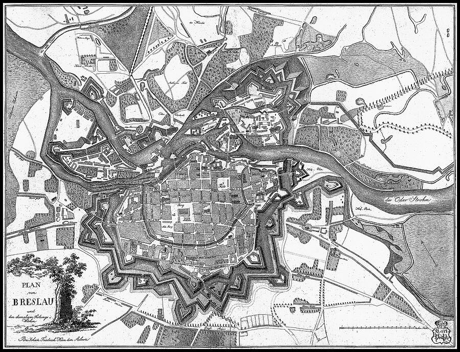 Wroclaw Poland Vintage Antique Map 1807 Black and White Photograph by ...