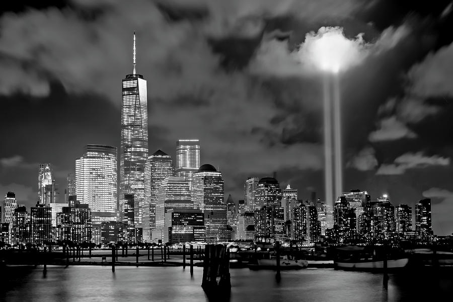 WTC Tribute In Lights NYC BW Photograph by Susan Candelario