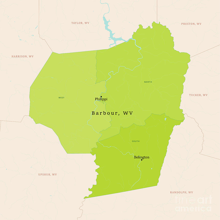 WV Barbour County Vector Map Green Digital Art by Frank Ramspott Fine