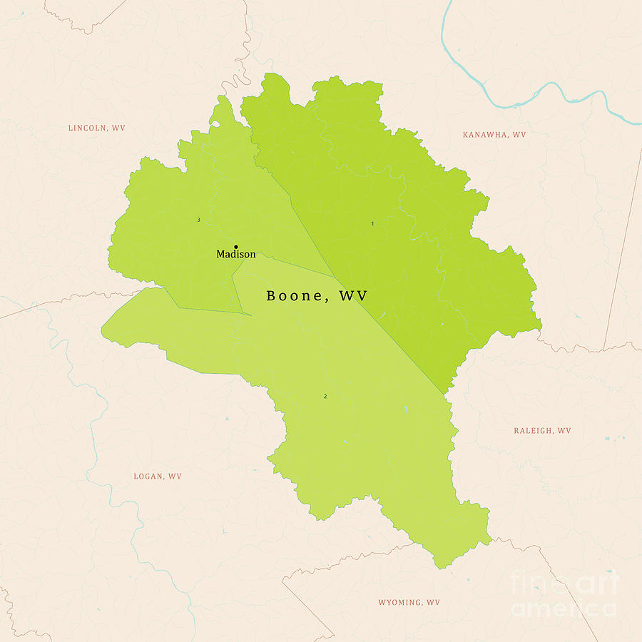 Madison Digital Art - WV Boone County Vector Map Green by Frank Ramspott