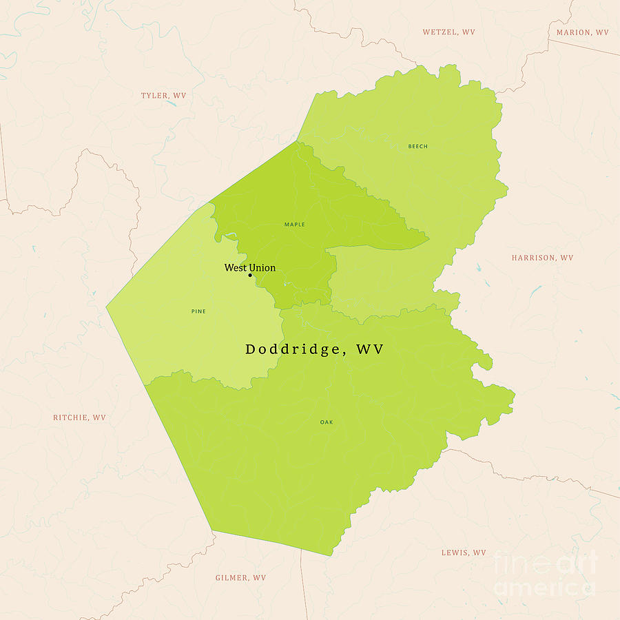 WV Doddridge County Vector Map Green Digital Art by Frank Ramspott ...