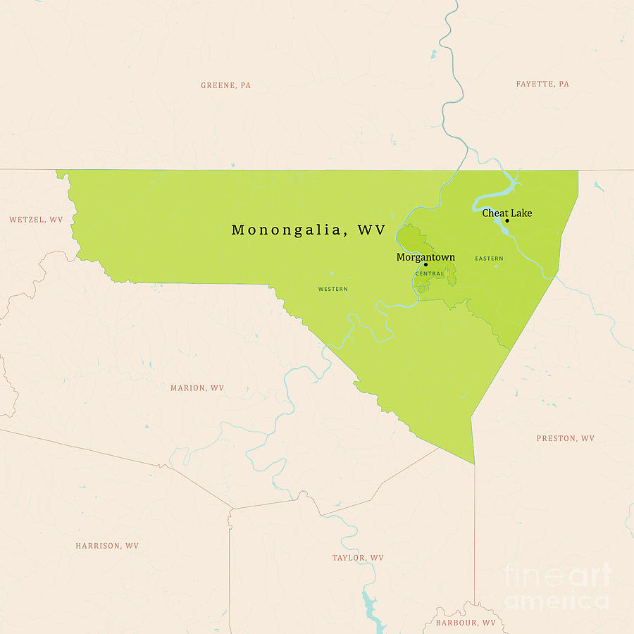 Wv Monongalia County Vector Map Green Digital Art By Frank Ramspott Fine Art America 0240