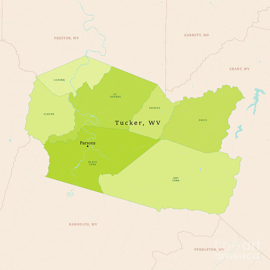 WV Tucker County Vector Map Green Digital Art by Frank Ramspott Pixels