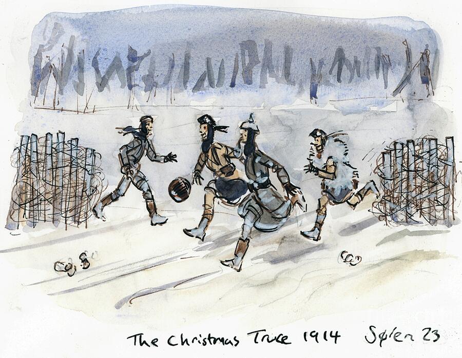 WW1 The Christmas Truce 1914 playing soccer Painting by Soren Hawkes ...