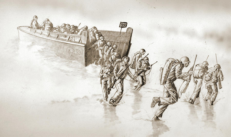 WW2DDAY Invasion of Normandy, Landing at Shore Drawing by James Robinson