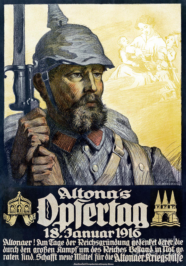 World War I - GERMAN POSTER, 1916 Drawing by Wilhelm Battermann
