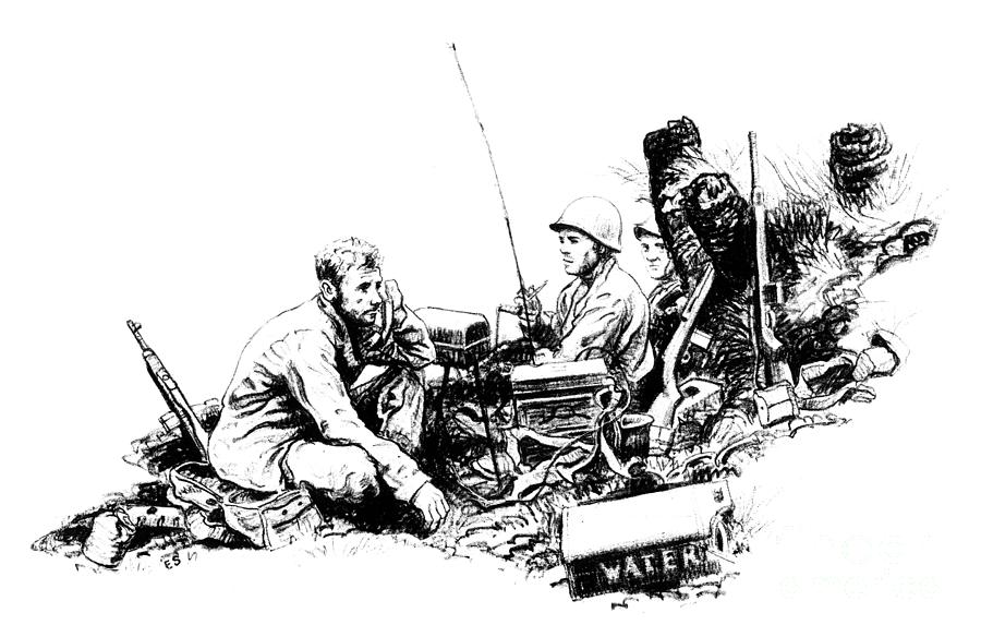 WWII Communications Drawing by Edward Sallenbach