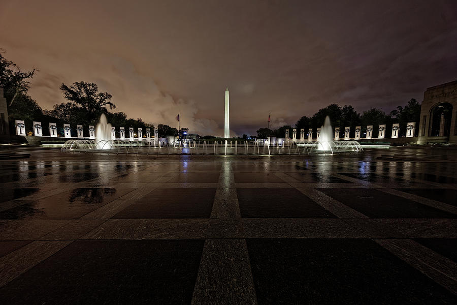 WWII Memorial Fountain and Washington Memorial Photograph by Doolittle Photography and Art