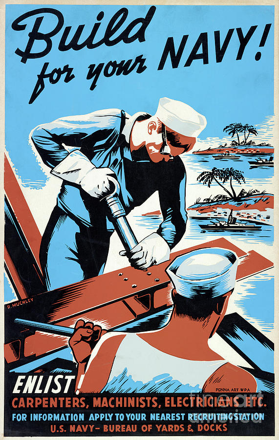 WWll Navy Poster, c1942 Drawing by Robert Muchley