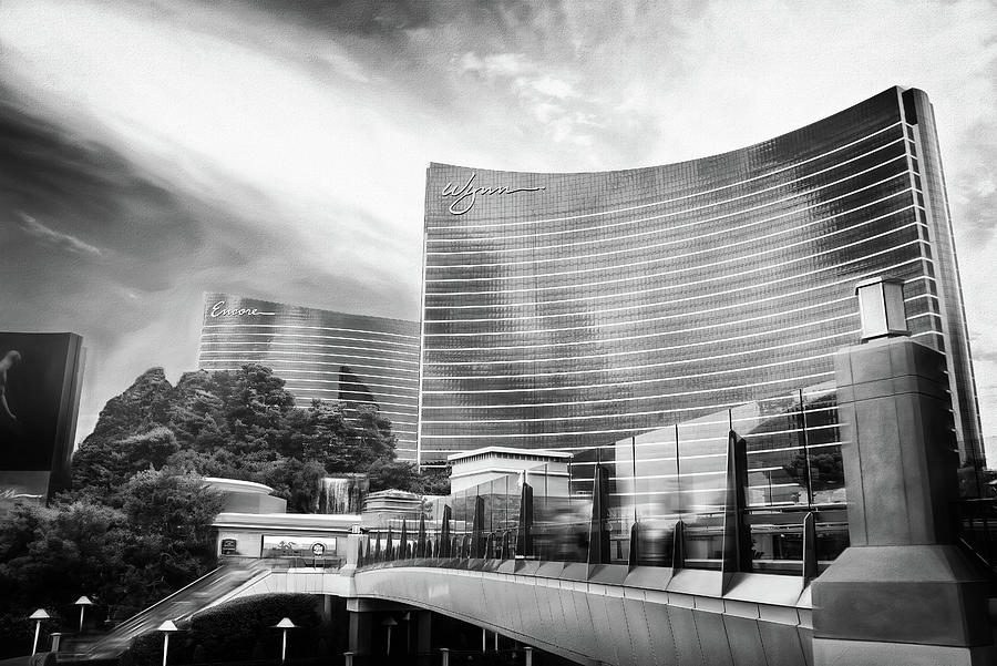 Las Vegas Photograph - Wynn and Encore The Strip Las Vegas Black and White  by Carol Japp