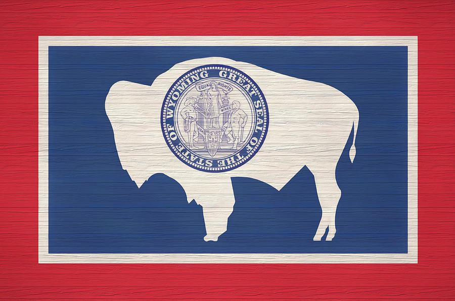 Wyoming Rustic Flag On Wood Mixed Media by Dan Sproul