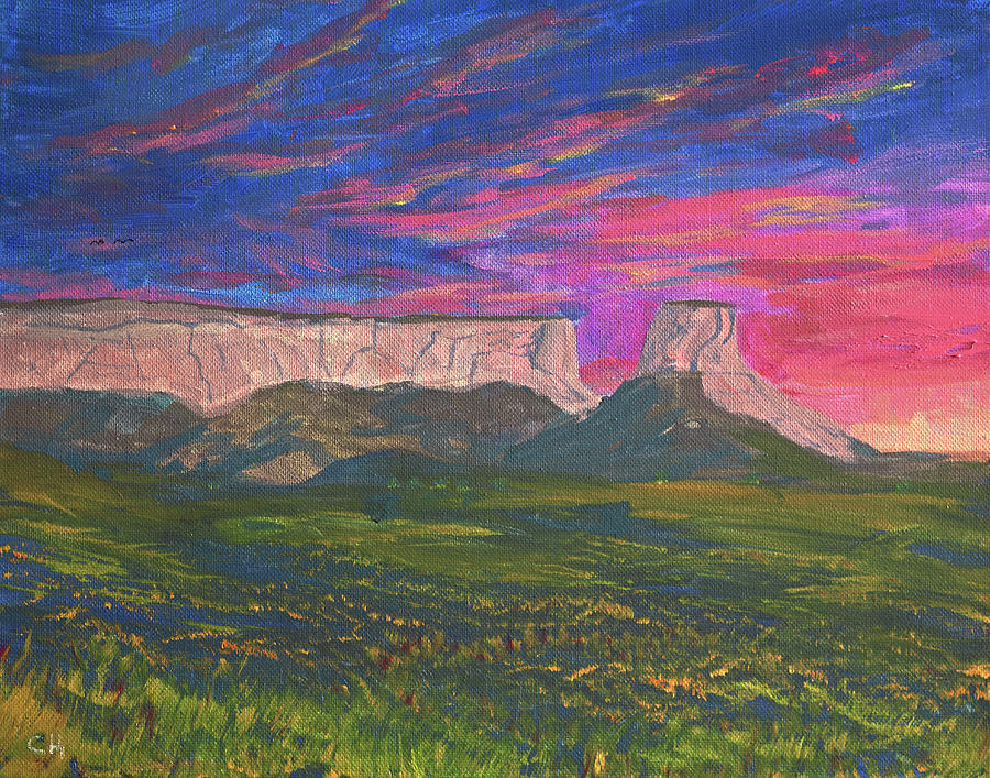 Wyoming Sunset over Chimney Rock, Platte County Painting by Chance Kafka