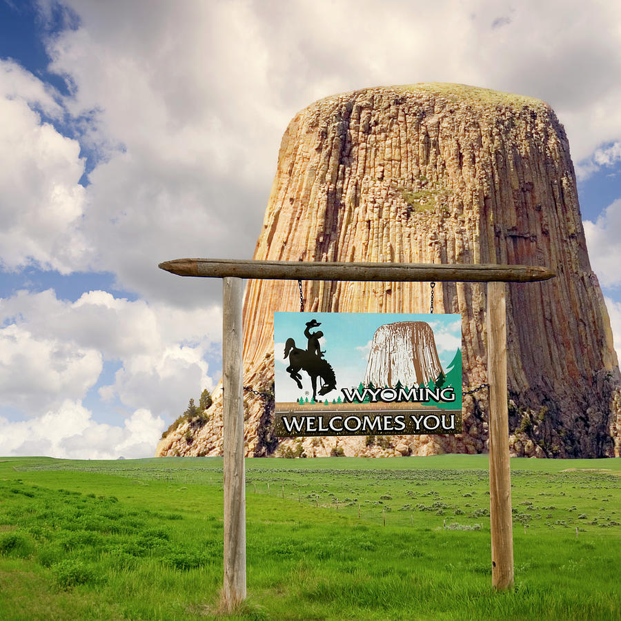 Wyoming Welcome Sign and Devils Tower Photograph by Bob Pardue