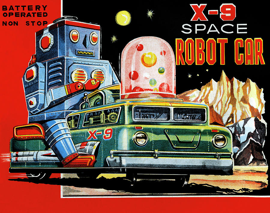 Vintage Drawing - X-9 Space Robot Car by Vintage Toy Posters