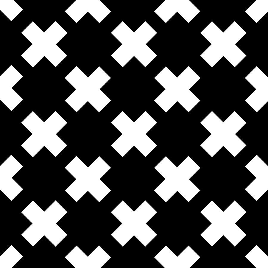 X Cross Pattern 14 - Saltire - Cross Of St. Andrew - Minimal Geometric Pattern - White, Black Digital Art