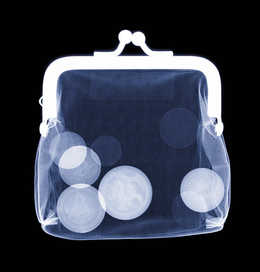 X-ray of purse containing coins Photograph by Gustoimages/spl