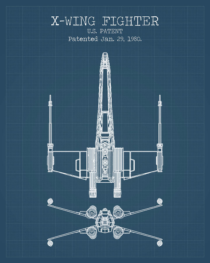 Star Wars Digital Art - X wing fighter blueprints by Dennson Creative