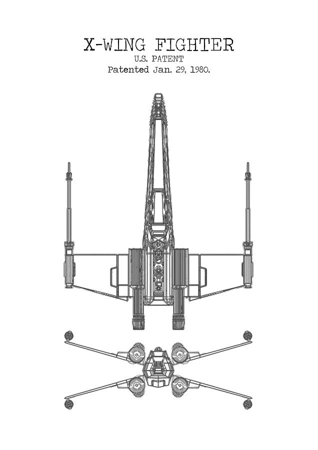Star Wars Digital Art - X-WING FIGHTER patent by Dennson Creative