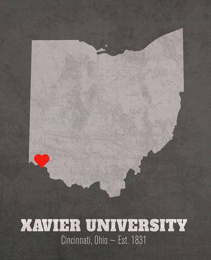 Xavier University Cincinnati Ohio Founded Date Heart Map Mixed Media by