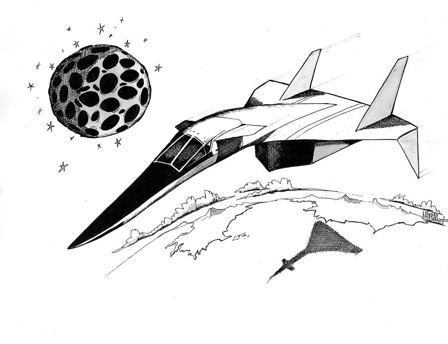 Space Drawing - XB70 Original Black and White Drawing by Michael Hopkins