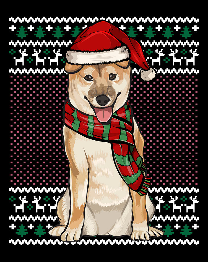 Xmas Shiba Inu Dog Santa Hat Ugly Christmas Digital Art by Frank Nguyen