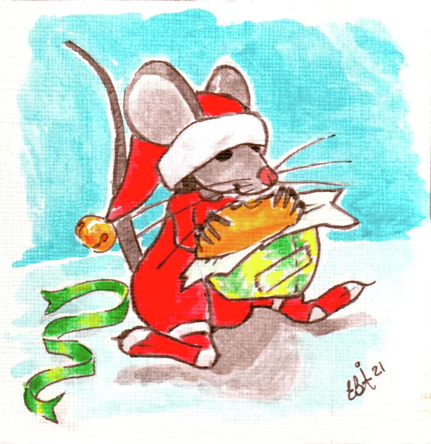 XmasMouse and cheeze Painting by Elaine Berger