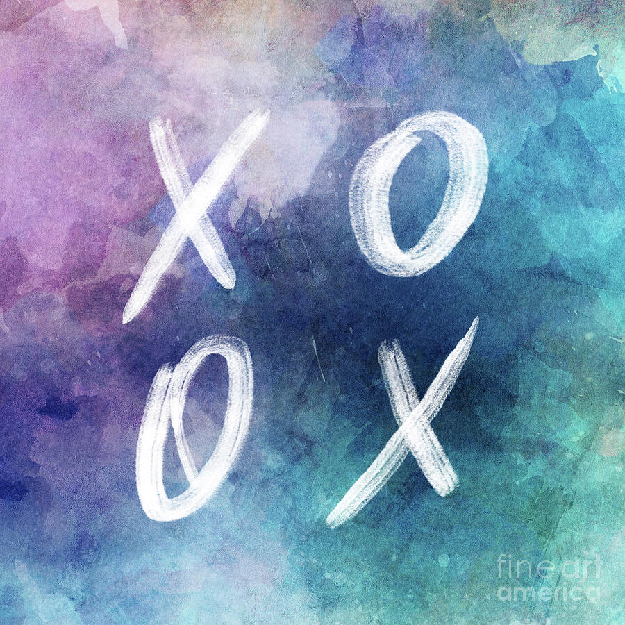 XOXO blue watercolor Painting by Delphimages Photo Creations