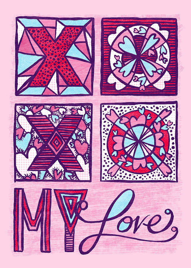 XOXO My Love Valentines Day Greeting Card - Art by Jen Montgomery Painting by Jen Montgomery