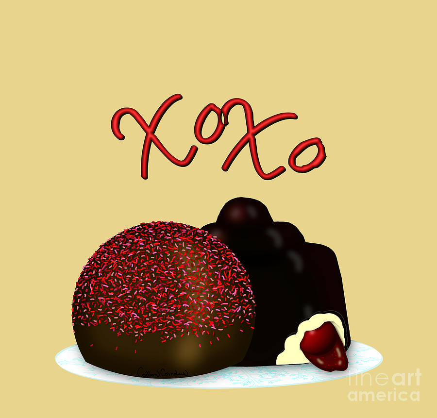 XOXO Valentine Bonbon and Dark Chocolate Covered Cherry Digital Art by Colleen Cornelius