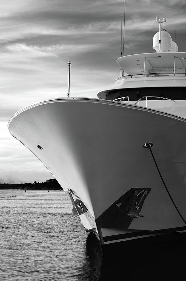Yacht at Harbourside Place Bw Photograph by Laura Fasulo
