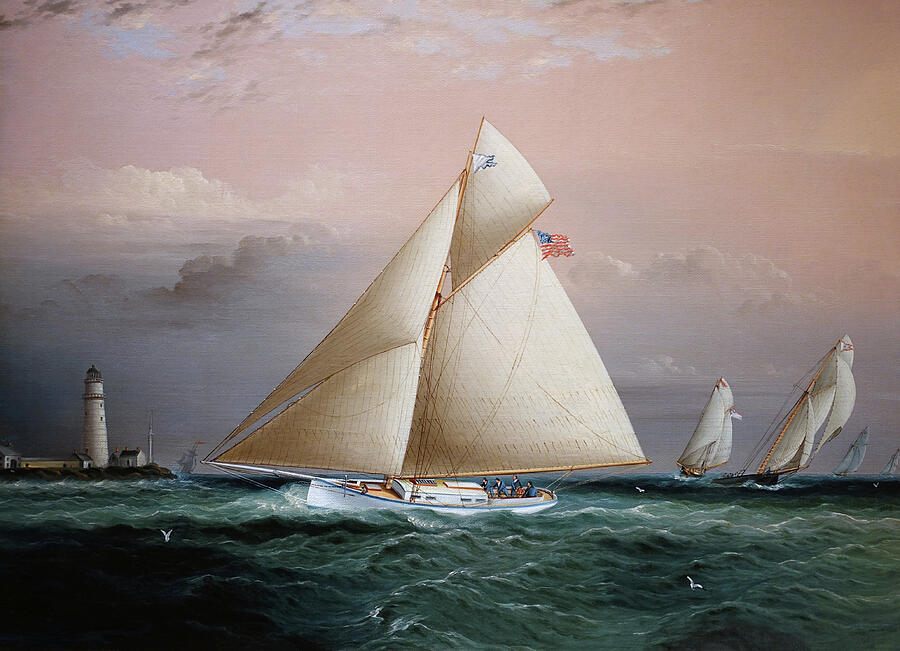 Vintage Painting - Yacht Chiquita in a Race off Boston Light by James Edward Buttersworth by The Luxury Art Collection