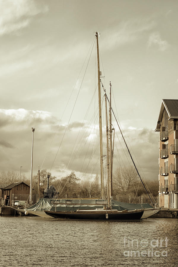 Yachts at Gloucester Quays in Sepia Photograph by Lynn Bolt