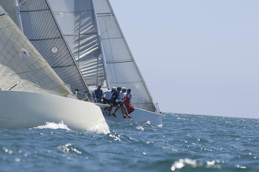Yachts compete in team sailing event, California Photograph by Moodboard