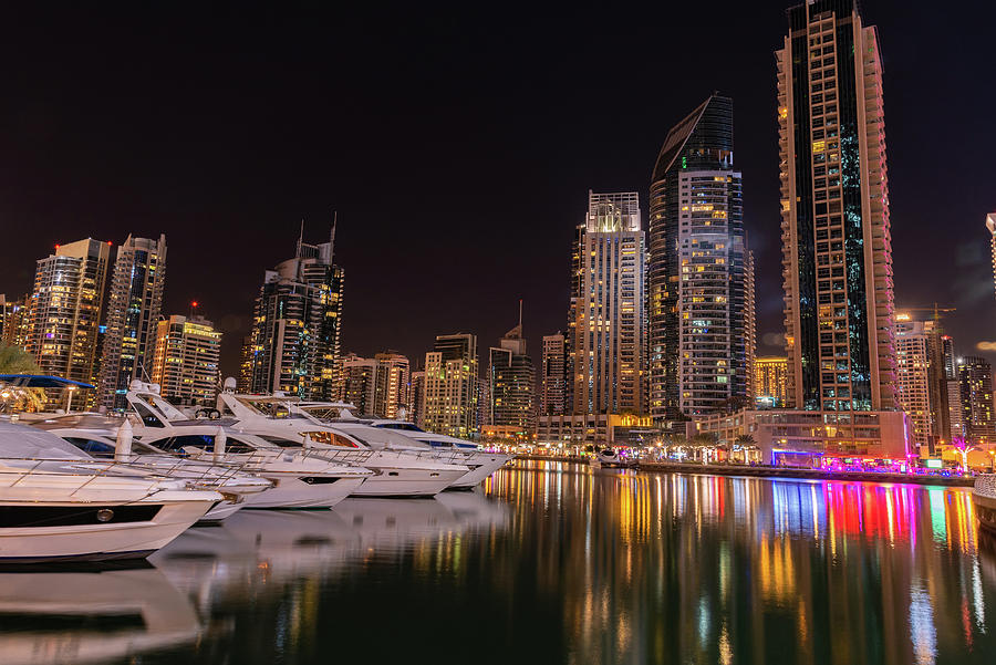 Yachts docked at Dubai Marina in Dubai UAE Photograph by Ujjwal ...