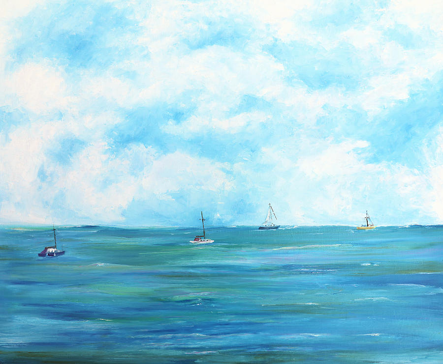 Yachts on the sea Painting by Elizabeth Lock