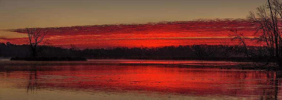 Yahara River Sunrise where it flows out of Lake Kegonsa Photograph by Peter Herman