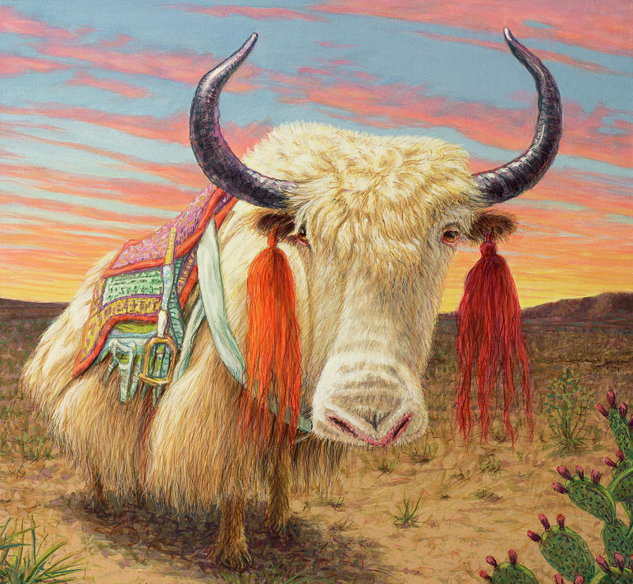 Yak in West Texas Painting by James W Johnson