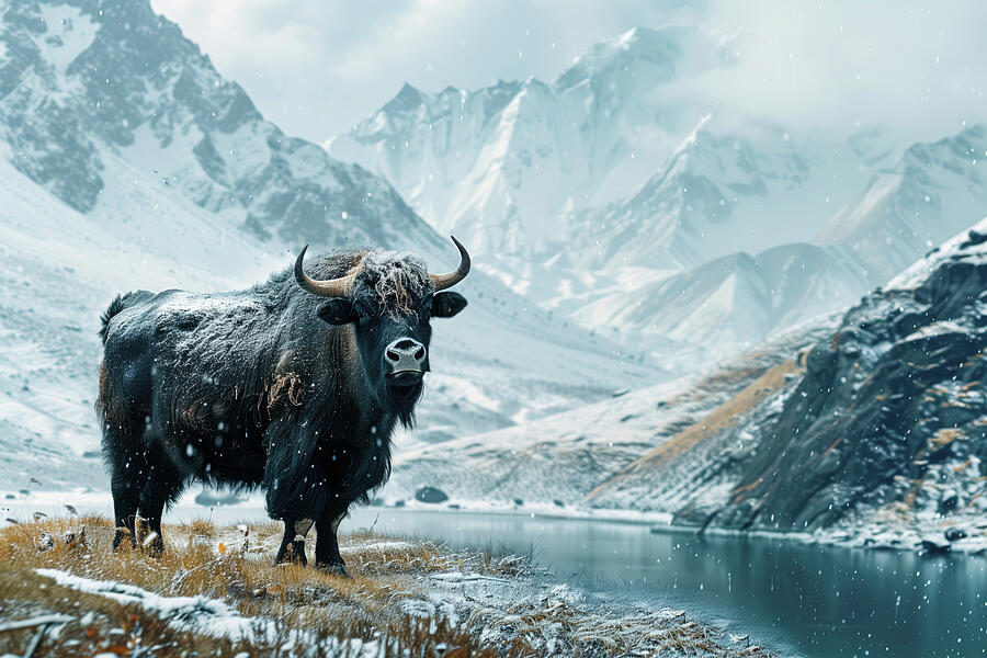 Yak in Winter Landscape 02 Digital Art by Matthias Hauser