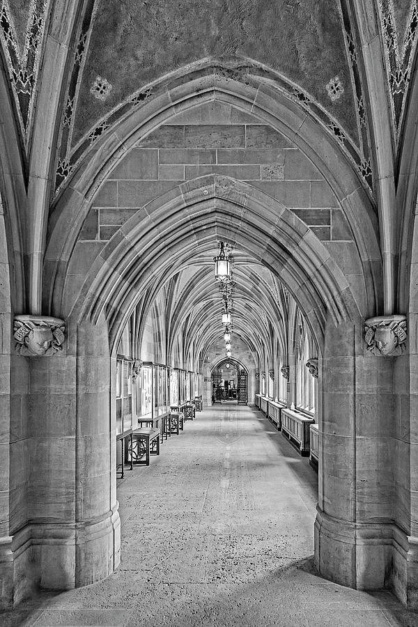 Yale University Cloister Hallway BW Photograph by Susan Candelario