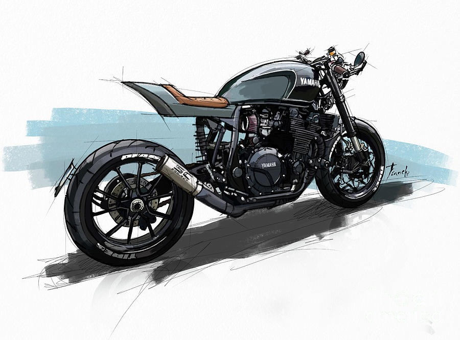 Yamaha Cafe Racer Custom By Mission Custom Moto Drawing By Drawspots Illustrations