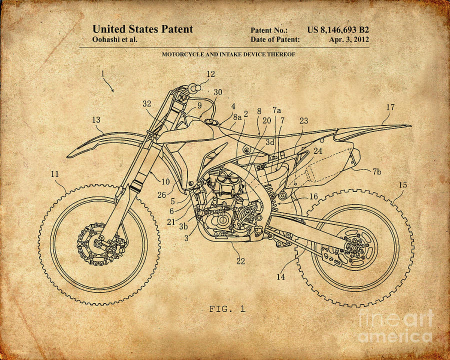 Yamaha Dirt Bike Patent Print Digital Art by Visual Design - Fine Art ...