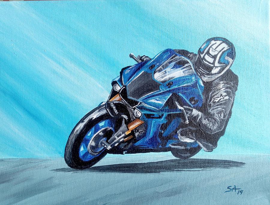 Yamaha Sport Racing Bike in Blue Painting by Sonya Allen