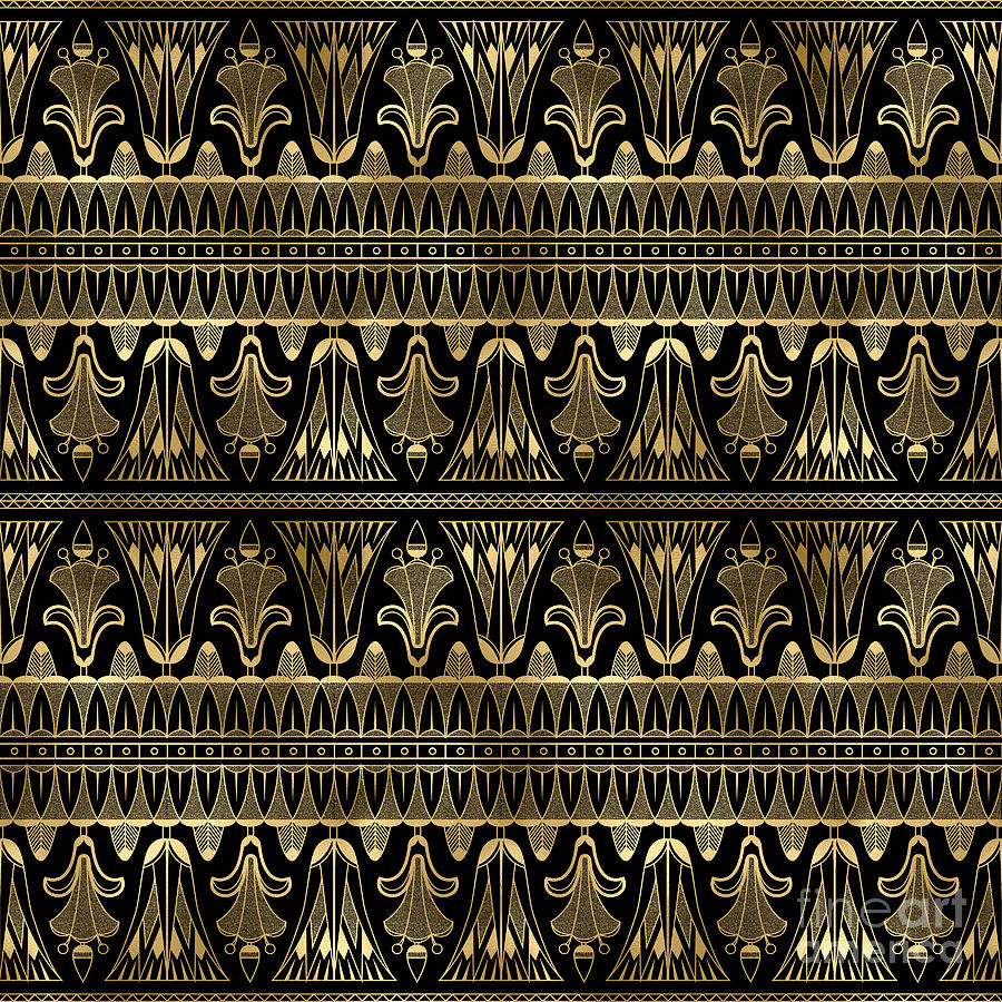 Yamkhana - Gold Black Art Deco Seamless Pattern Digital Art by Sambel Pedes