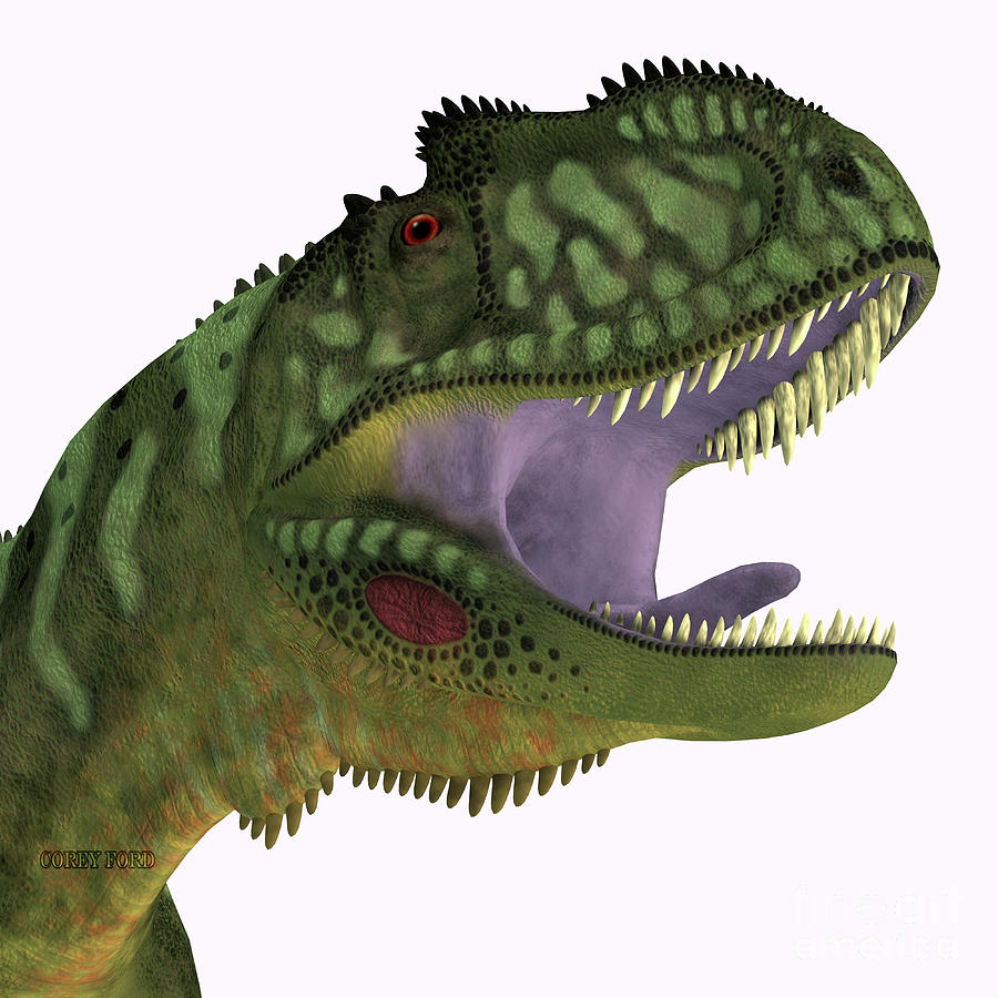 Yangchuanosaurus Dinosaur Head Digital Art by Corey Ford