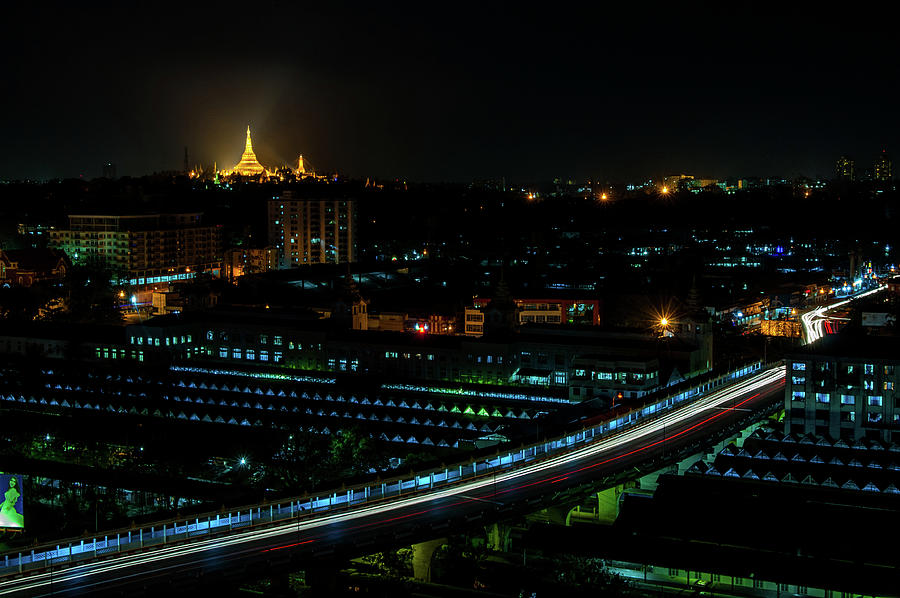 Yangon Cityscape at Night Photograph by Arj Munoz