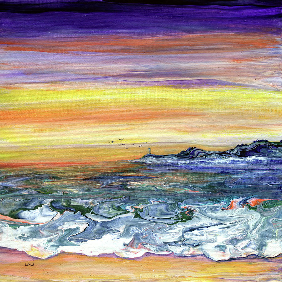 Yaquina Head Lighthouse at Sunset Painting by Laura Iverson