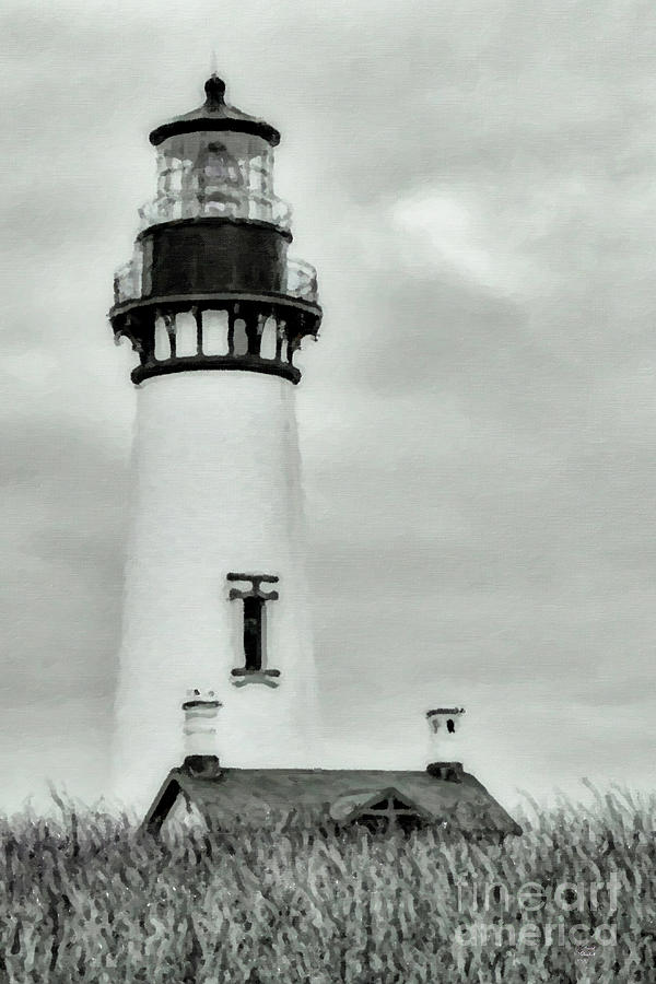 Yaquina Head Lighthouse, Black and White, Oregon Prints,  Mixed Media by David Millenheft