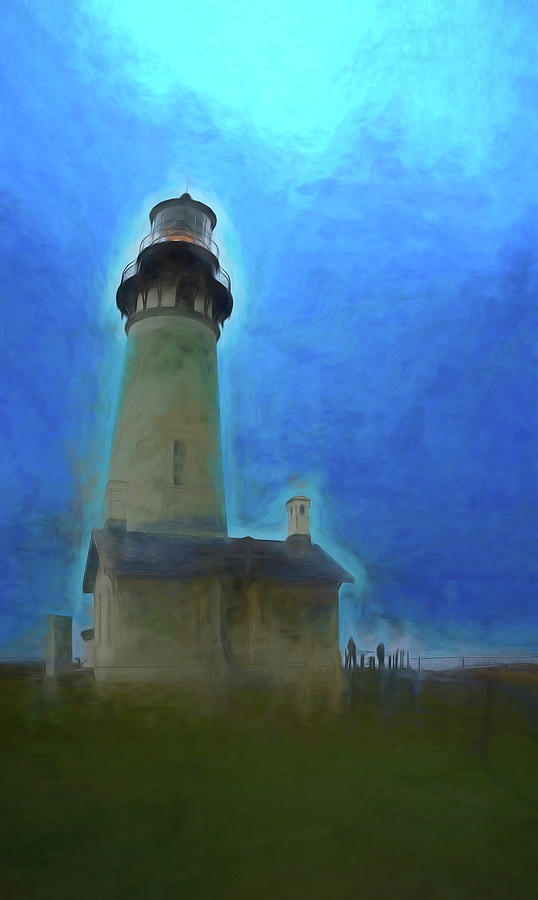 Yaquina Head Lighthouse painted  Digital Art by Cathy Anderson
