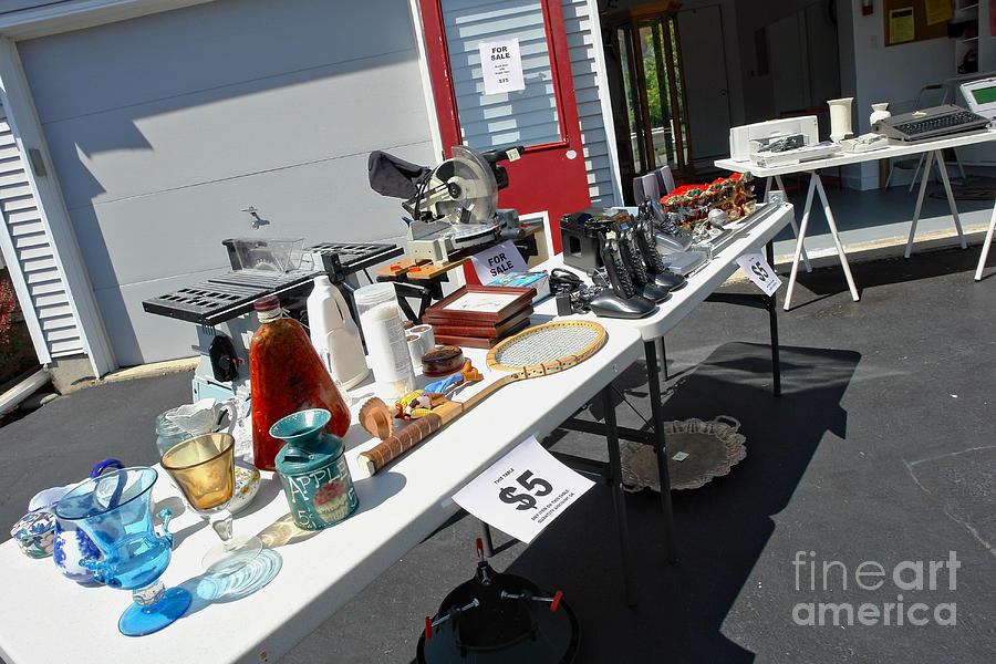 Spring Photograph - Yard Sale in Suburban Garage Driveway by Olivier Le Queinec
