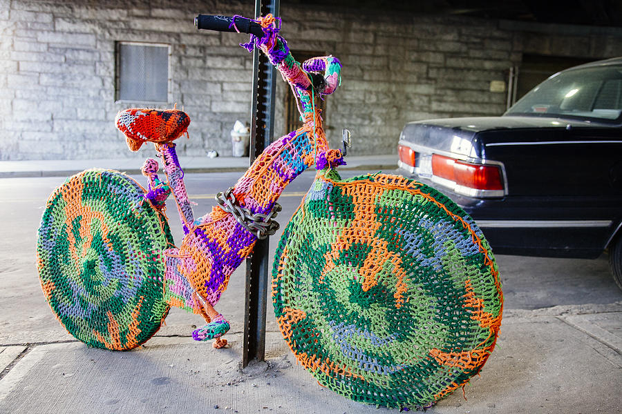 Yarn bombing on the streets of New York, USA Photograph by Alexander Spatari